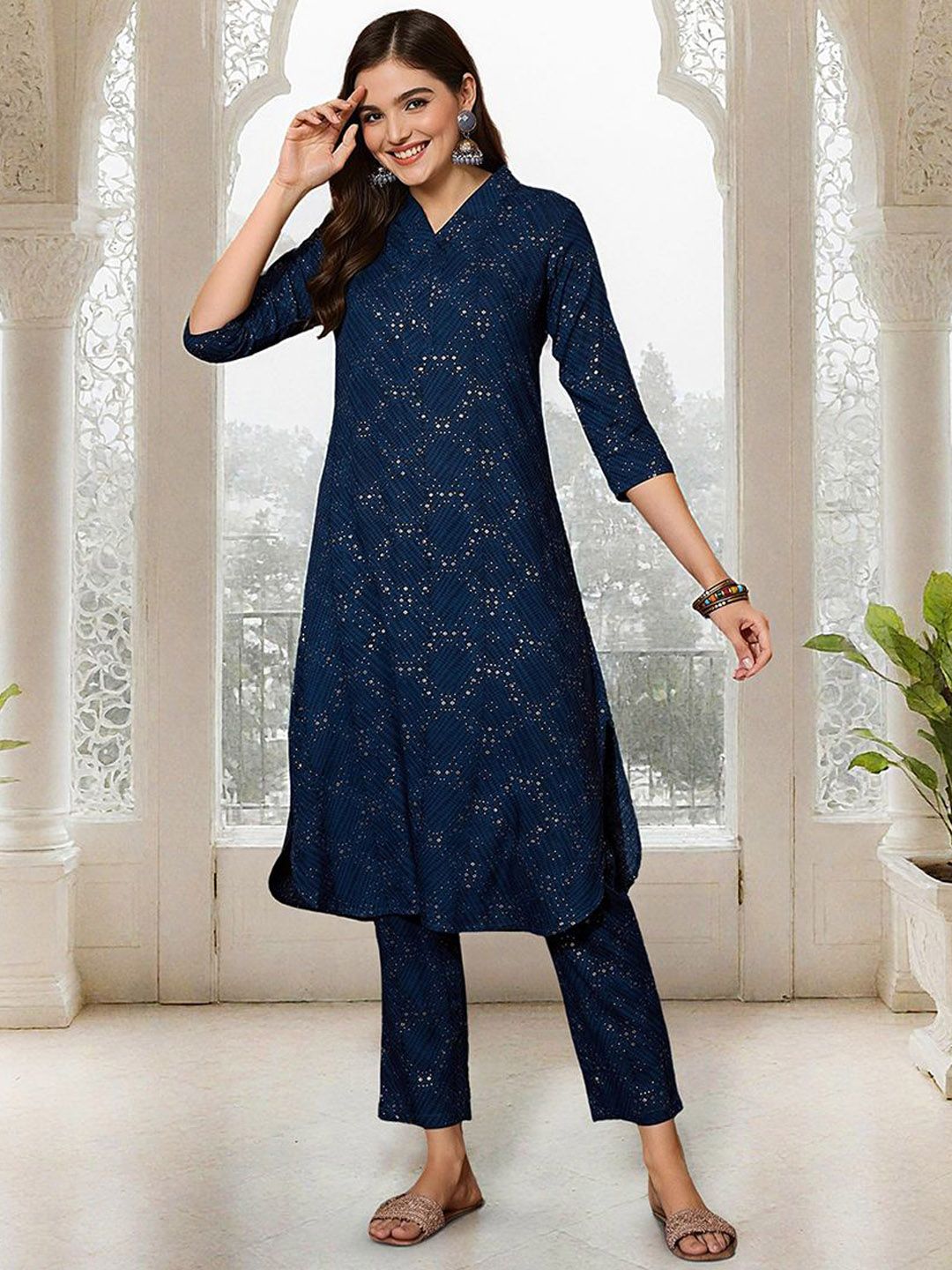 Dhiyona IS Women's Geometric Printed Straight Kurta with Trousers