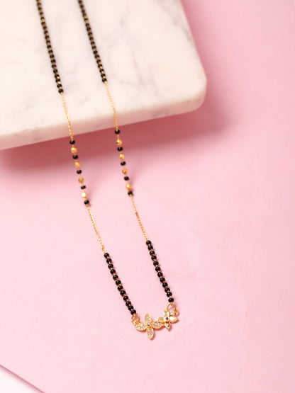 Dhiyona RJ Women's Women Gold Plated Handcrafted Zircon Studded & Black Beaded Mangalsutra