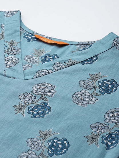 Dhiyona IE Floral Printed Regular Pure Cotton Kurta with Trousers