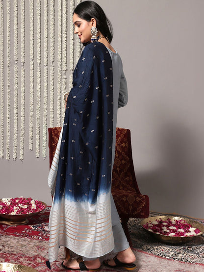 Dhiyona VA Women'sBlue Ethnic Motifs Embroidered Kurta With Trousers & Dupatta