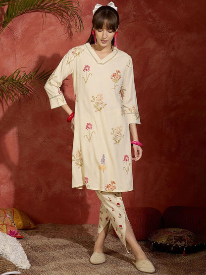 Dhiyona IE Printed Pure Cotton A-Line Tunic & Dhoti Pants Co-Ord Set