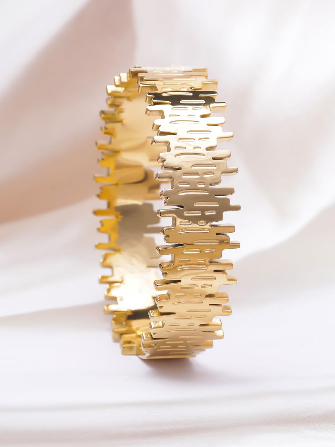 Dhiyona RJ Women's 22K Gold Plated Stainless Steel Tarnish-Free Waterproof Demi-Fine Textured Bracelet