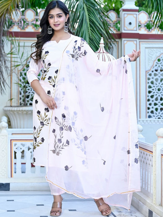 Dhiyona KL Floral Printed Regular Kurta With Trousers & Dupatta
