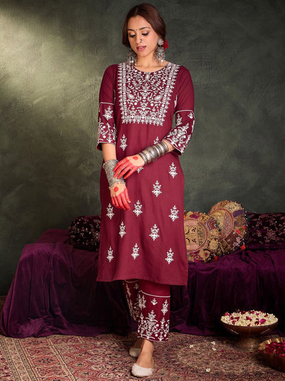 Women Ethnic Motifs Embroidered Regular Thread Work Kurta with Trousers & With Dupatta
