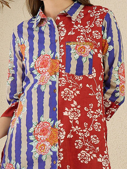 Dhiyona IE Printed Pure Cotton Straight Tunic & Trousers Co-Ord Set