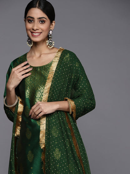 Dhiyona VA Women's Green Ethnic Motifs Yoke Design Kurta with Trousers & With Dupatta