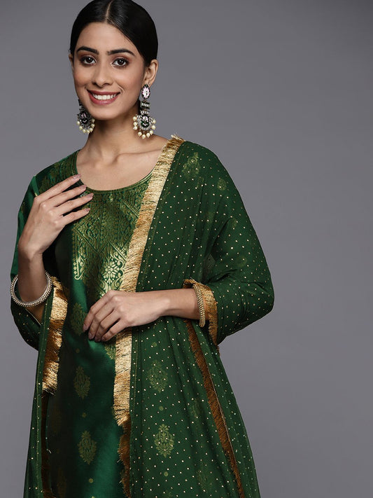 Dhiyona VA Women's Green Ethnic Motifs Yoke Design Kurta with Trousers & With Dupatta