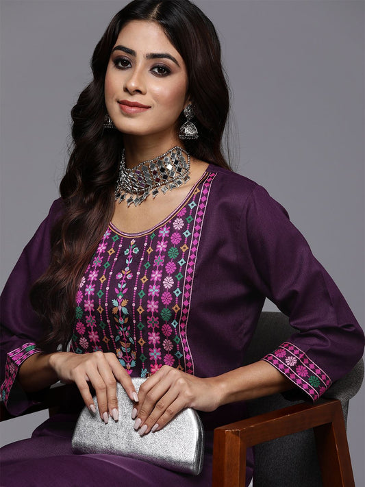 Dhiyona IE Women Purple Ethnic Motifs Yoke Design Kurta