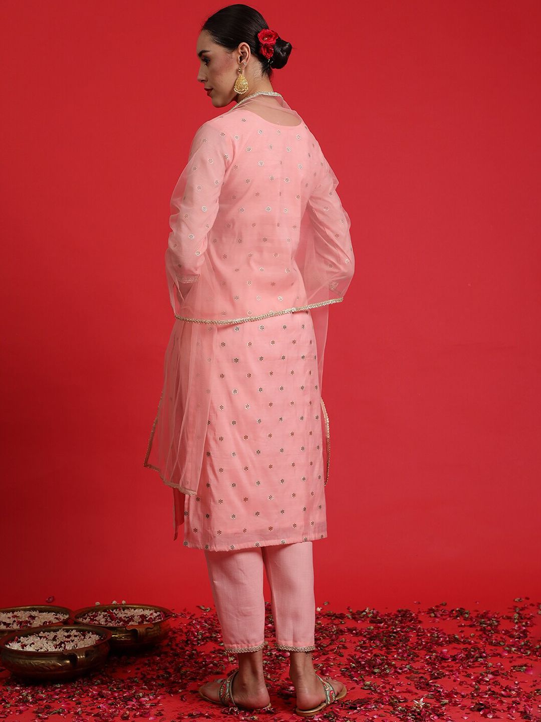 Dhiyona IE Ethnic Motifs Embroidered Regular Sequinned Kurta with Trousers & Dupatta