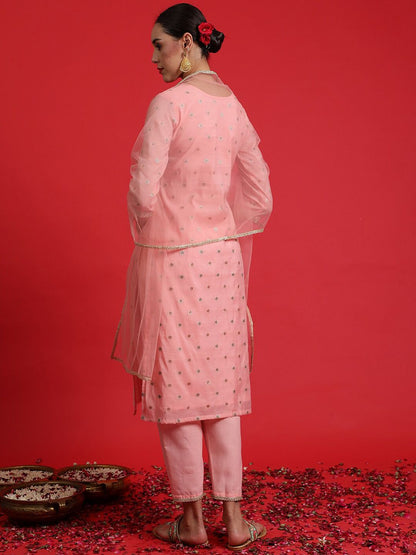 Dhiyona IE Ethnic Motifs Embroidered Regular Sequinned Kurta with Trousers & Dupatta