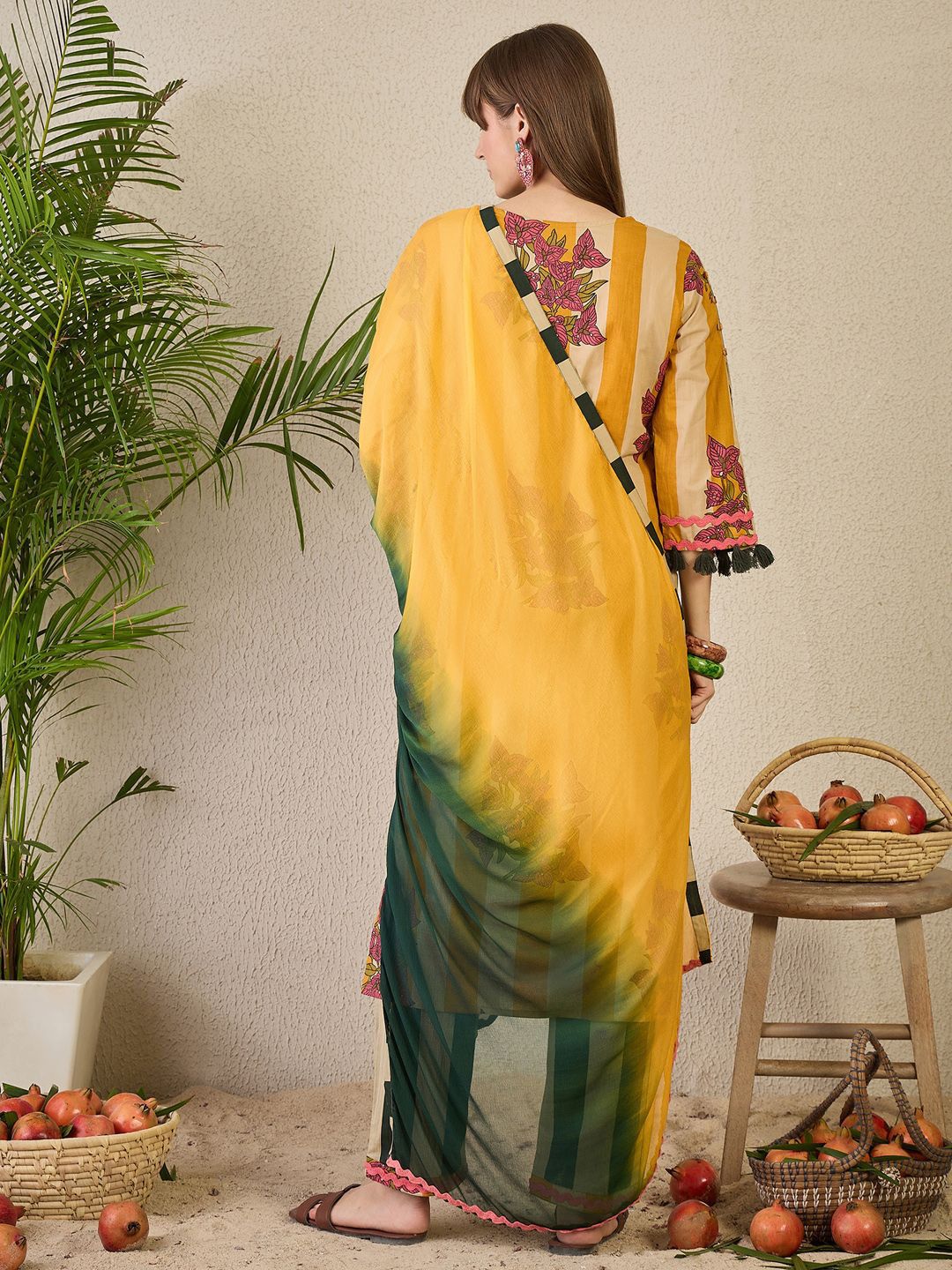 Floral Printed Pure Cotton Kurta with Trousers & Dupatta