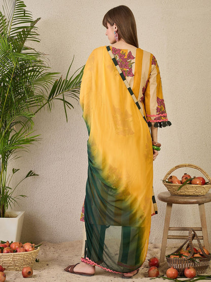 Floral Printed Pure Cotton Kurta with Trousers & Dupatta