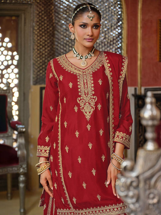 Dhiyona IE Women's Adults-Women Woven Design Embroidered Kurta with Palazzos & Dupatta