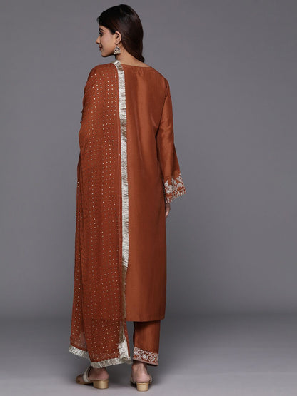 Dhiyona VA Women'sEthnic Motifs Zari Embroidered Kurta with Trousers & Dupatta