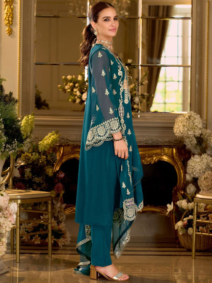 Adults-Women Woven Design Embroidered Kurta with Trousers & Dupatta