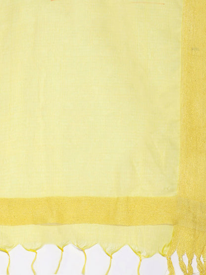 Dhiyona VA Women's Yellow Striped Sequinned Kurta with Trousers & With Dupatta