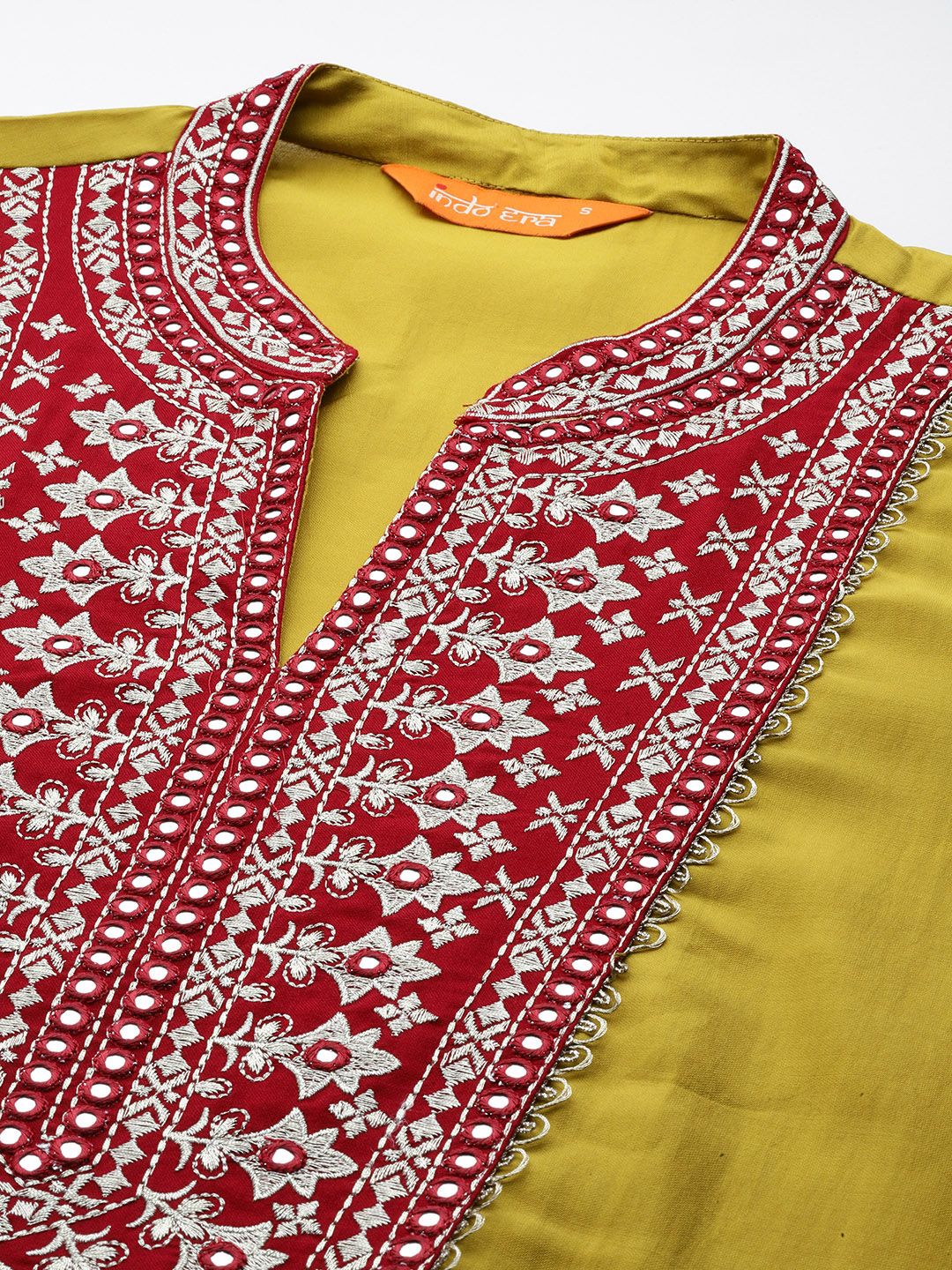 Women Ethnic Motifs Embroidered Pleated Mirror Work Kurta with Trousers
