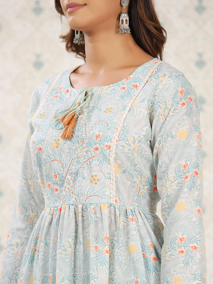 Dhiyona OD  Floral Printed Anarkali Kurta with Trousers & With Dupatta