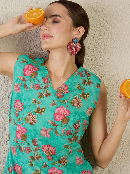 Dhiyona IE Printed Pure Cotton Tunic With Trousers Co-Ords