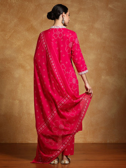 Dhiyona VA Women's Bandhani Printed Regular Kurta with Trousers & With Dupatta