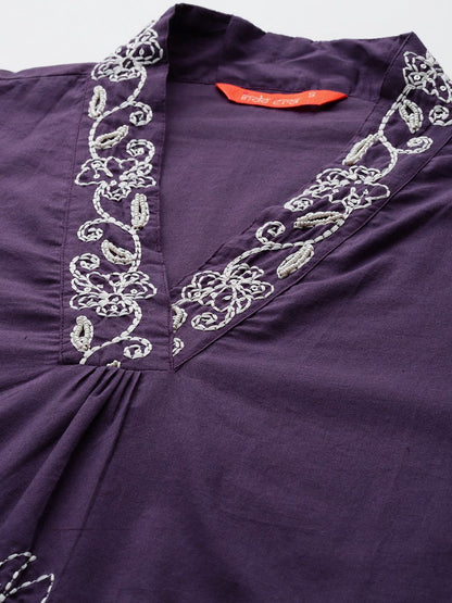 Dhiyona IE Floral Embroidered Pure Cotton Kurta with Trousers & Dupatta