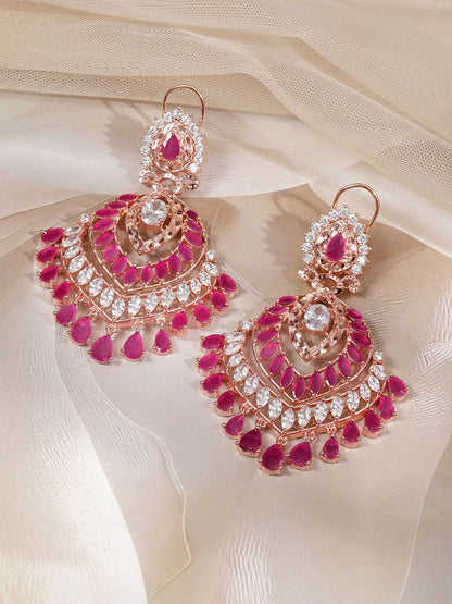 Dhiyona RJ Women's 18K Rose Gold-Plated Ruby Pink & Cubic Zirconia Stone Multi-Layered Drop Chandelier