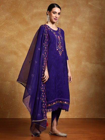 Dhiyona VA Women's Floral Embroidered Regular Kurta with Dhoti Pants & With Dupatta