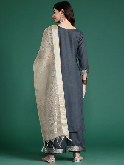Dhiyona IE Yoke Design Regular Kurta With Palazzos & Dupatta