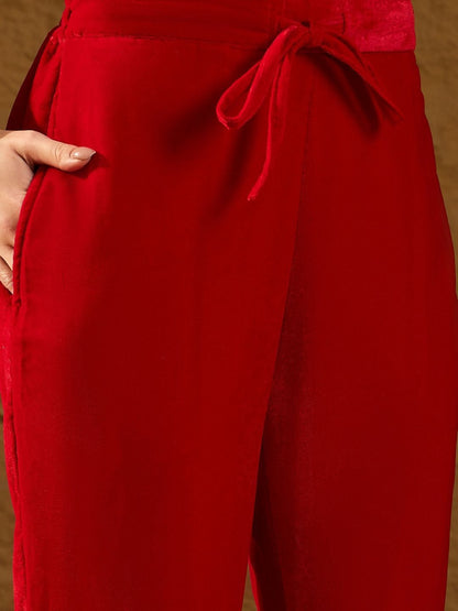 Dhiyona PD Women Embroidered Velvet Straight Kurta With Trousers And Dupatta