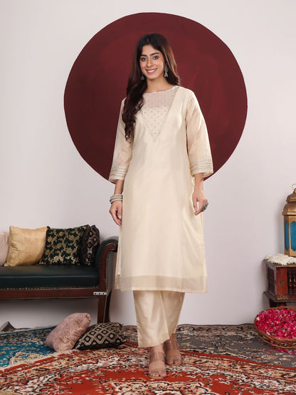 Dhiyona VA Women'sFloral Yoke Design Round Neck Regular Kurta With Palazzo With Dupatta