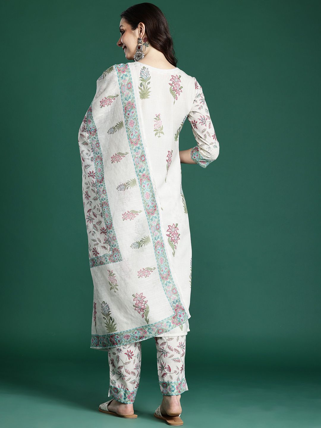 Dhiyona IE Floral Printed Panelled Kurta with Trousers & Dupatta