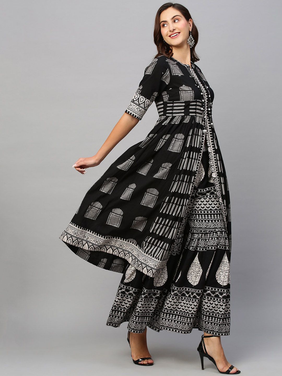 Dhiyona SN Women's Ethnic Motifs Printed Pure Cotton A Line Kurta With Palazzos
