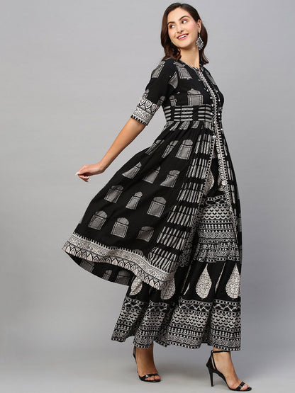 Dhiyona SN Women's Ethnic Motifs Printed Pure Cotton A Line Kurta With Palazzos
