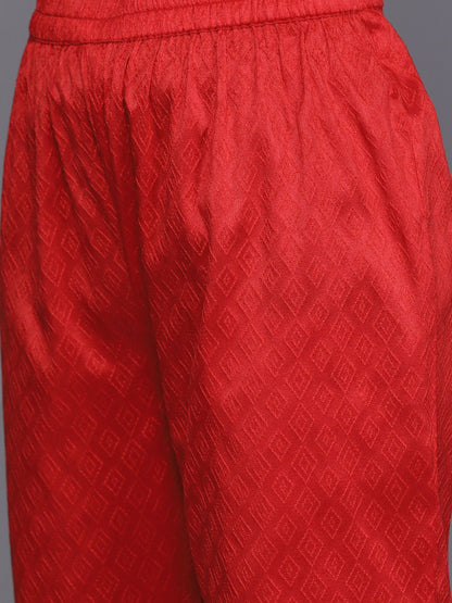 Dhiyona VA Women's Red Kurta with Trousers & With Dupatta