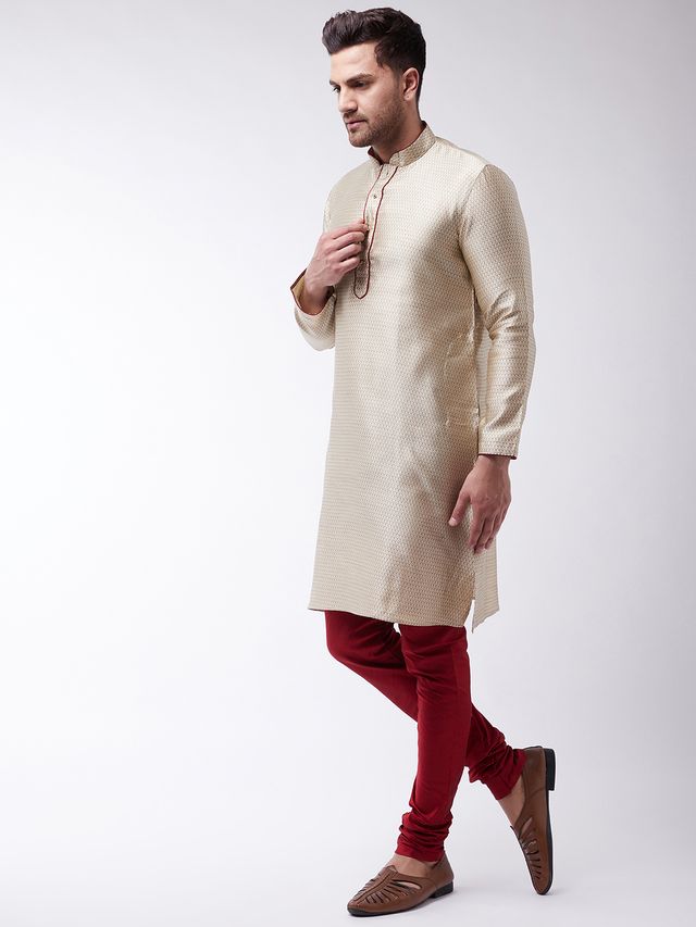 Men's Beige Silk Blend Straight Kurta Pyjama Set