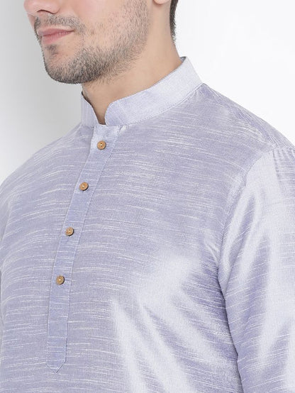Men's Light Blue Silk Blend Straight Kurta