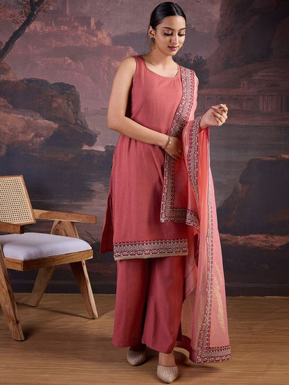 Dhiyona PD Women Sequinned Sleeveless Kurta And Palazzo With Dupatta