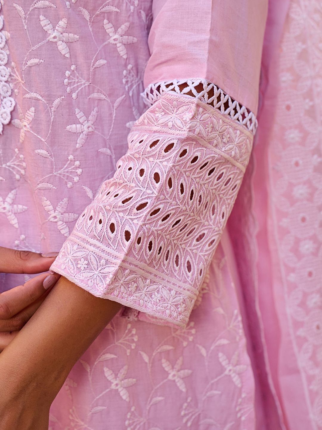 Women Ethnic Motifs Embroidered Cotton Kurta with Trousers & Dupatta