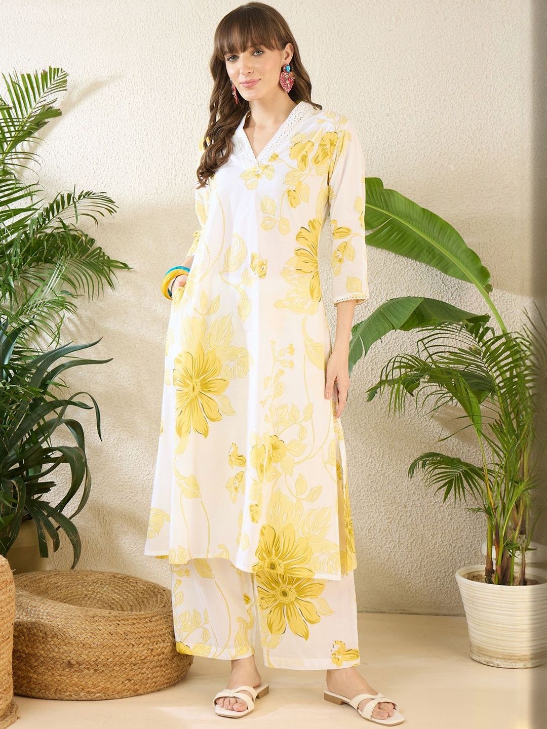 Women Floral Printed Regular Pure Cotton Kurta with Palazzos