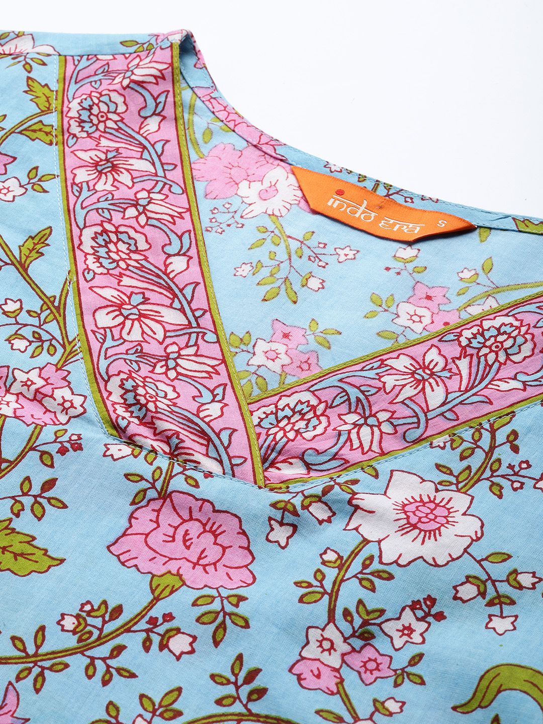 Dhiyona IE Floral Printed Mirror Work Pure Cotton Kurta With Trousers & Dupatta