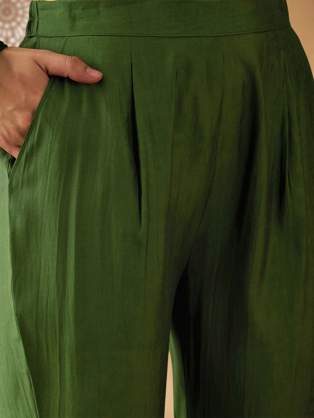 Dhiyona SN Women's Floral Yoke Design V-Neck Mirror Work Straight Kurta With Trouser & Dupatta