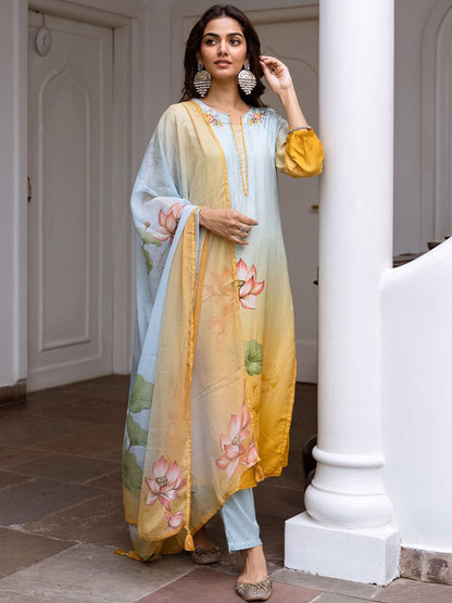 Dhiyona IS Women's Women Floral Printed Regular Kurta with Trousers & With Dupatta
