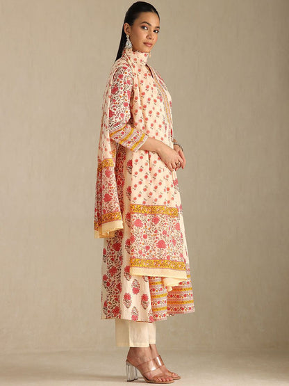 Dhiyona SO Women's Women Floral Printed Beads and Stones Kurta with Trousers & With Dupatta Kurta Sets