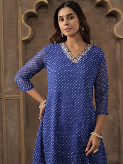 Women Ethnic Motifs Printed Regular Thread Work Kurta with Trousers