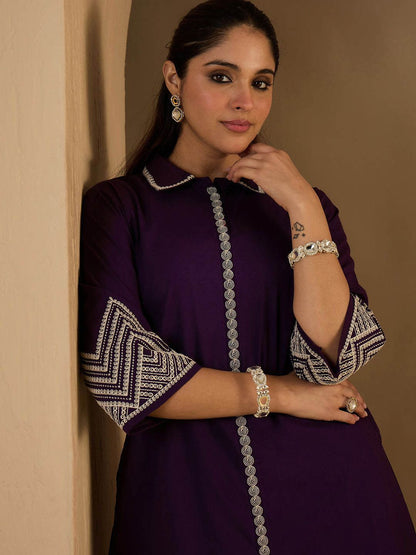 Dhiyona IE Embroidered Shirt Collar Pure Cotton A-Line Tunic With Trouser