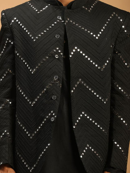 Men's Black Viscose Straight Jacket  Kurta and Pyjama Set