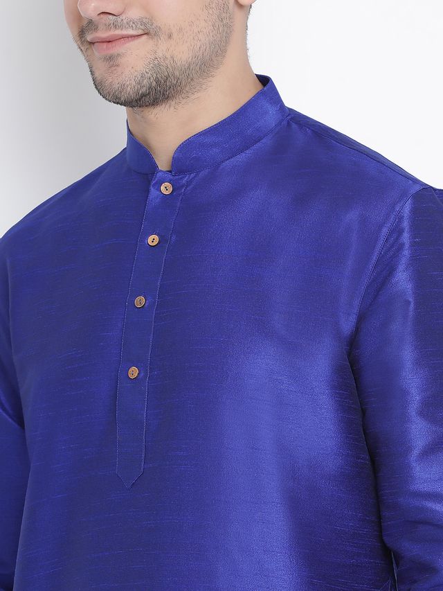 Men's Blue Silk Blend Straight Kurta Pyjama Set