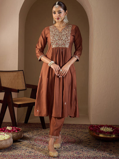 Women Ethnic Motifs Embroidered Regular Liva Kurta with Trousers & With Dupatta