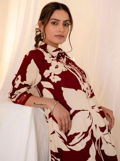 Women Floral Printed Regular Sequinned Kurta with Trousers