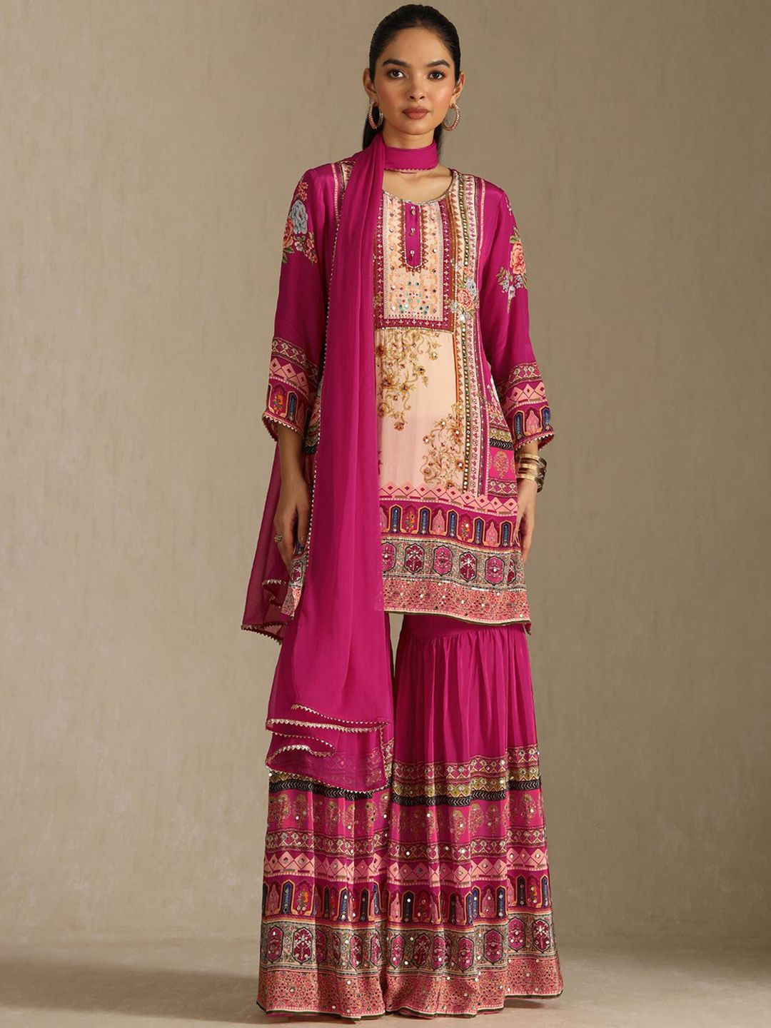 Dhiyona SO Women's Women Ethnic Motifs Printed Kurta with Sharara & Dupatta